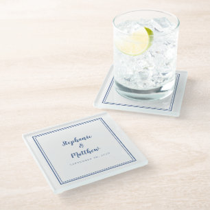 Dessous-de-verre En Verre Mariée et Mariage personnalisée Bleu blanc
