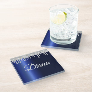 Dessous-de-verre En Verre Marine Bleu Métallurier Éclat Personnalisé