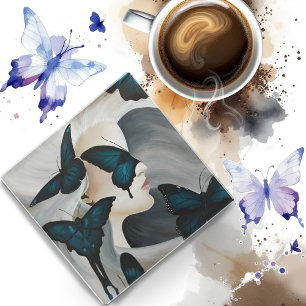 Dessous-de-verre En Verre Mascarade du Papillon Bleu Élégante Fantaisie