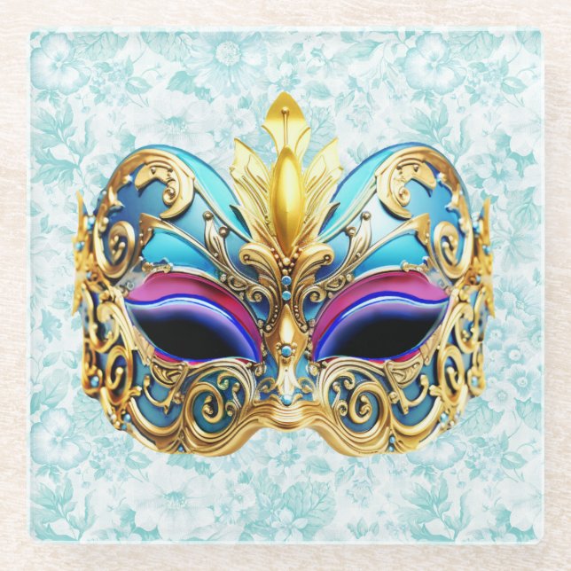 Dessous-de-verre En Verre Mascarade Masque avec les Embellistions d'or (Devant)