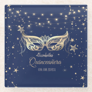 Dessous-de-verre En Verre Mascarade, Navy Blue Stars  Quinceañera