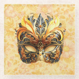 Dessous-de-verre En Verre Masque de plumes jaunes sur motif floral