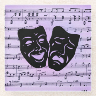 Dessous-de-verre En Verre Masques de musique et de théâtre violets