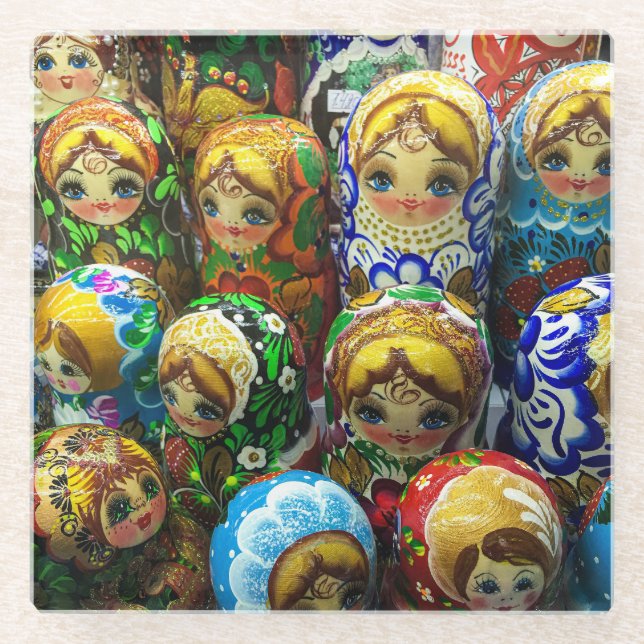 Dessous-de-verre En Verre Matryoshka Poupées Souvenir Kiosque Voyage Photo (Devant)