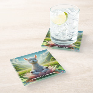 Dessous-de-verre En Verre Méditation de l'alpaga mignonne sur Lotus Pad dans