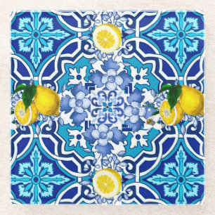 Dessous-de-verre En Verre Méditerranée, majolica, tuiles, citrons, agrumes