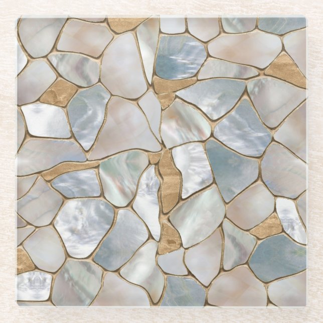 Dessous-de-verre En Verre Mère de perle et de cellules d'or abstrait (Devant)