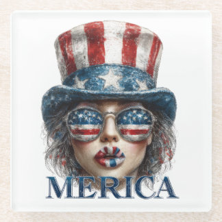 Dessous-de-verre En Verre Merica Girl, 4 juillet Glam Girl with Stars