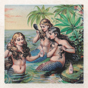 Dessous-de-verre En Verre Mermaid Antique Magie Océan Nautique