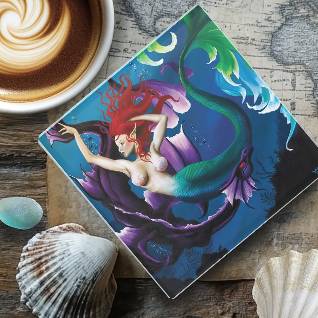 Dessous-de-verre En Verre Mermaid Purple Dragon Imaginaire d'amitié (Créateur téléchargé)
