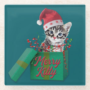 Dessous-de-verre En Verre Merry Kitty, Joyeux Noël