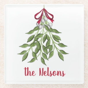 Dessous-de-verre En Verre Merry Mistletoe aux baies blanches
