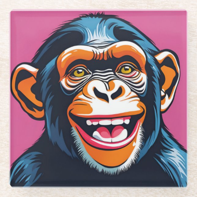 Dessous-de-verre En Verre Mignonne Chimpanzée rit (Devant)