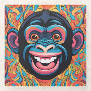 Dessous-de-verre En Verre Mignonne Chimpanzée rit