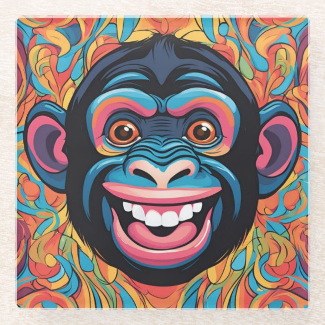 Dessous-de-verre En Verre Mignonne Chimpanzée rit (Devant)
