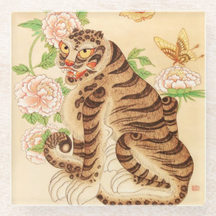 Dessous-de-verre En Verre Minhwa Vintage de tigre rayé coréen
