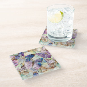 Dessous-de-verre En Verre Mint Aqua Bleu Papillons pourpres