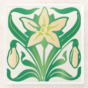 Dessous-de-verre En Verre Modèle floral Art Nouveau vintage