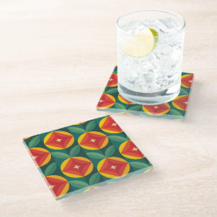 Dessous-de-verre En Verre Modèle Floral Orange Moderne Du Milieu Du Siècle