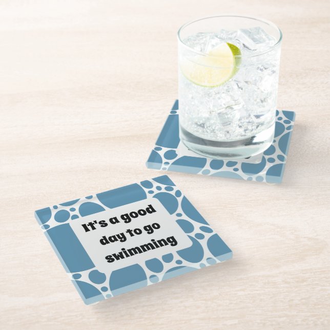 Dessous-de-verre En Verre Modèle texte et motif bleu (Incliné)