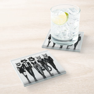 Dessous-de-verre En Verre Modèles de piste d'Hep Cat marchant sur le trottoi