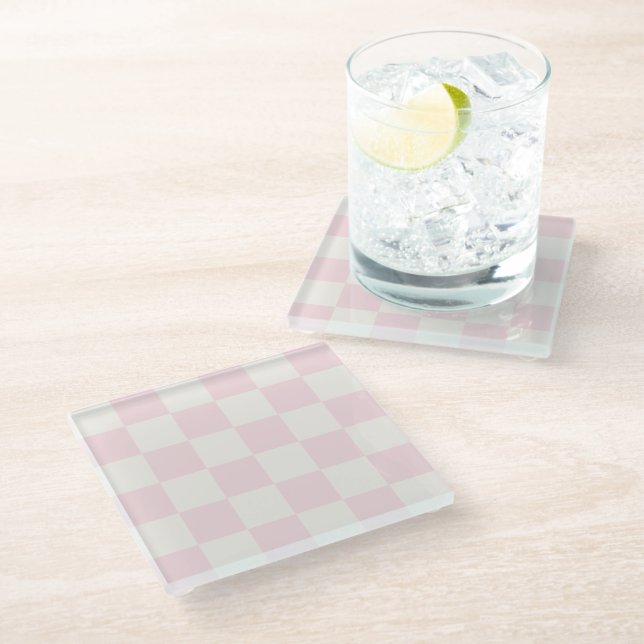 Dessous-de-verre En Verre Modern Blush Pink White Checkered (Incliné)