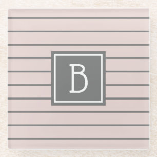 Dessous-de-verre En Verre Moderne Monogramme Personnalisé Rose et Gris Rayur