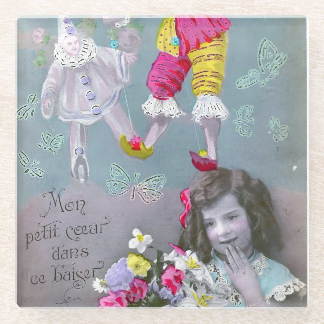 Dessous-de-verre En Verre Mon petit coeur dans ce baiser 2 (Devant)