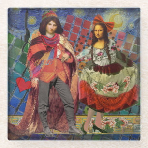 Dessous-de-verre En Verre Mona Lisa Romantique Drôle Coloré Travail d'art