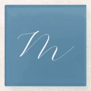 Dessous-de-verre En Verre Monogram Solide Blue Pastel Minimaliste Profession