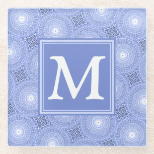 Dessous-de-verre En Verre Monogramme bleu cercles motif