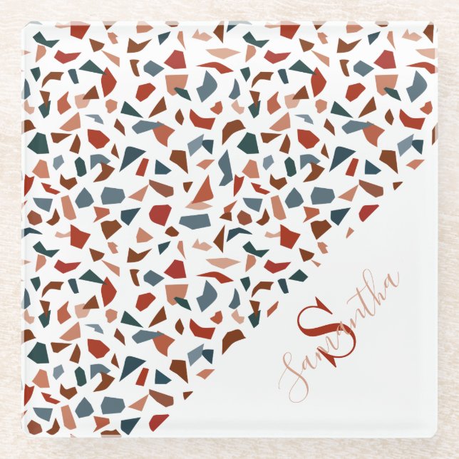 Dessous-de-verre En Verre Monogramme Brown moderne Terrazzo (Devant)