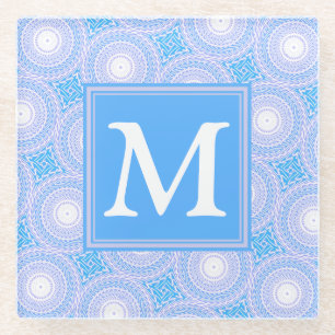 Dessous-de-verre En Verre Monogramme Cercles bleu électrique motif