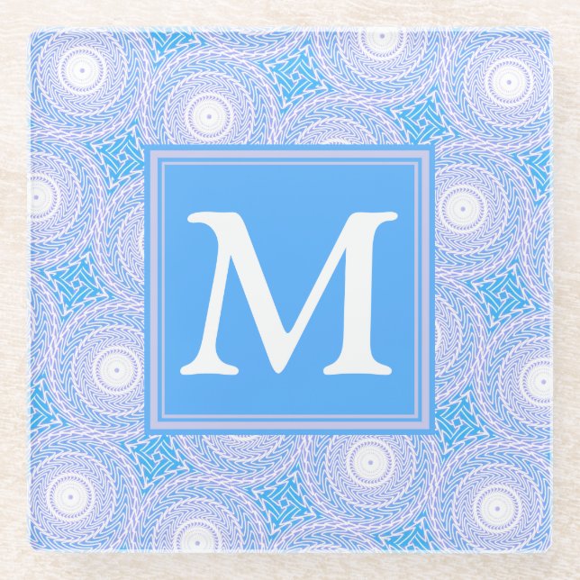 Dessous-de-verre En Verre Monogramme Cercles bleu électrique motif (Devant)