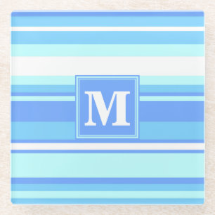 Dessous-de-verre En Verre Monogramme ciel bandes bleues