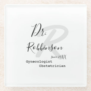 Dessous-de-verre En Verre Monogramme de gynécologue obstétricien sur mesure