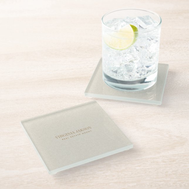 Dessous-de-verre En Verre Monogramme de lin beige (Incliné)