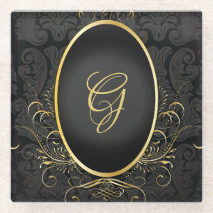 Dessous-de-verre En Verre Monogramme d'or noir Classy Royal Style Dessous de