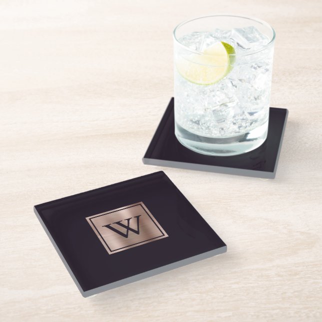 Dessous-de-verre En Verre Monogramme d'or rose Blackcurry pourpre (Incliné)