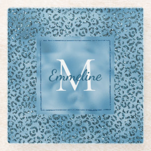 Dessous-de-verre En Verre Monogramme Empreinte de léopard Parties scintilla