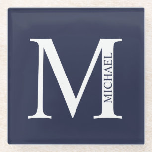 Dessous-de-verre En Verre Monogramme et nom personnalisés bleu marine