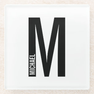 Dessous-de-verre En Verre Monogramme et nom personnalisés modernes