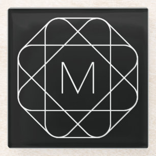 Dessous-de-verre En Verre Monogramme géométrique noir et blanc