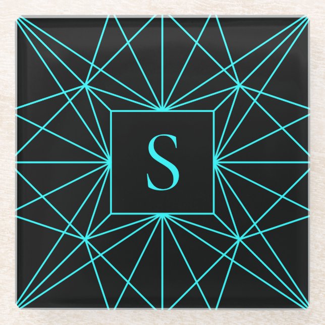 Dessous-de-verre En Verre Monogramme initial | Design géométrique turquoise (Devant)