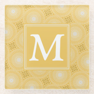 Dessous-de-verre En Verre Monogramme jaune cercles motif