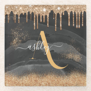 Dessous-de-verre En Verre Monogramme métallisé personnalisé avec paillettes 