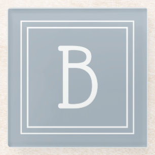 Dessous-de-verre En Verre Monogramme moderne bleu et blanc initial doux