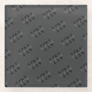 Dessous-de-verre En Verre Monogramme moderne Carrelé gris foncé Nom/autre te
