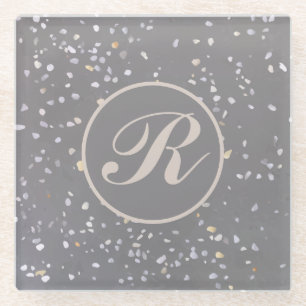 Dessous-de-verre En Verre Monogramme Moderne Gris Terrazzo