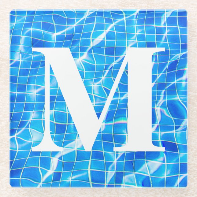 Dessous-de-verre En Verre Monogramme Monogramme Piscine Bleue Aquatique (Devant)